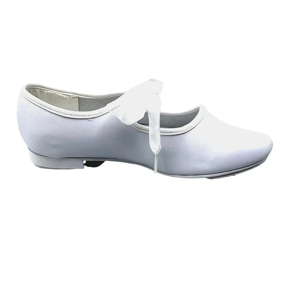 Girls Tie Bow White Tap Shoes Tyette Dance Class Stage Recital Leather New Show